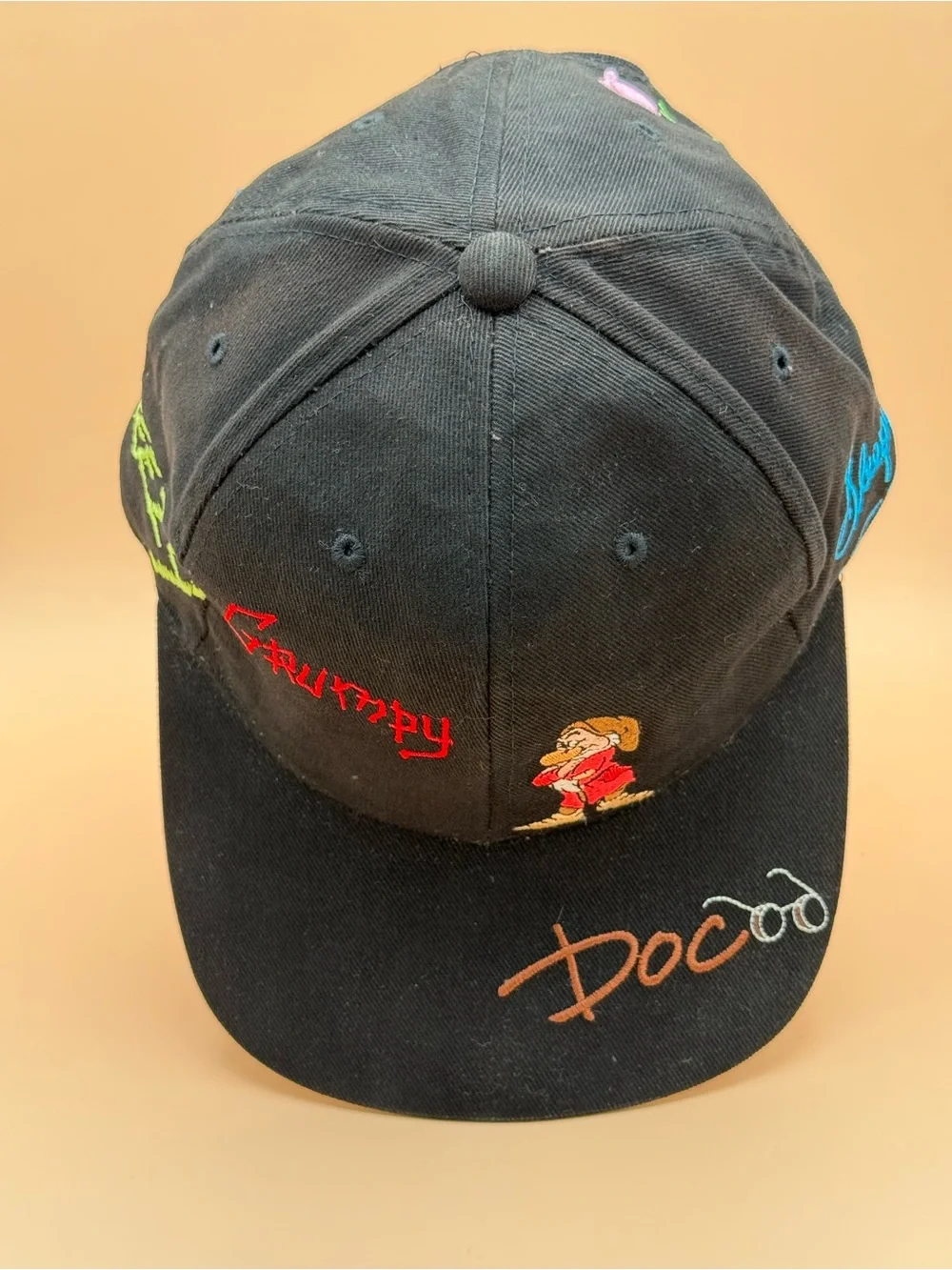 Disney Parks Seven Dwarfs Grumpy Embroidered Adjustable Black Baseball Cap